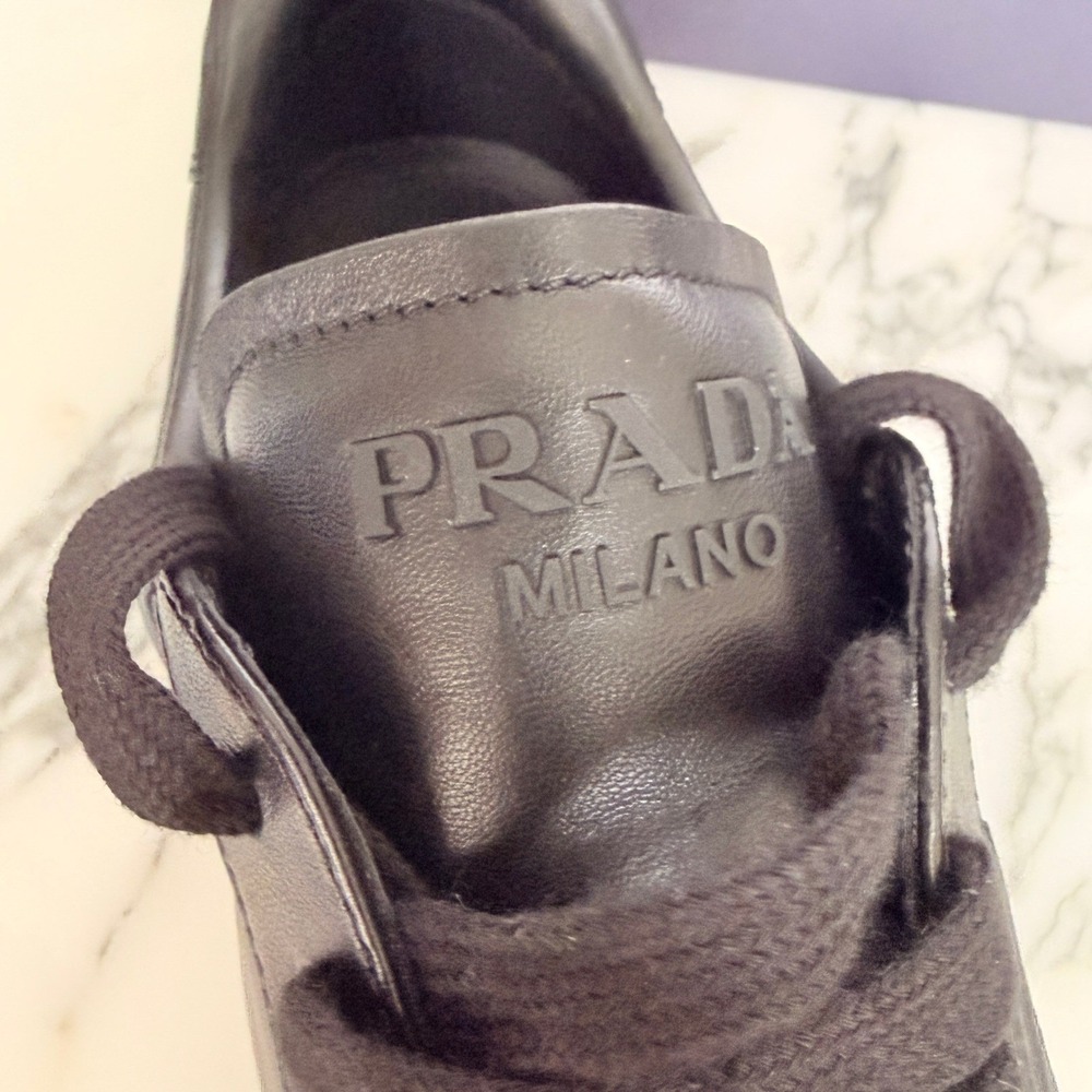 PRADA 2EG486 Black Leather with Suede Sneakers Shoes - NEW - US 9 UK 8 - Picture 11 of 14